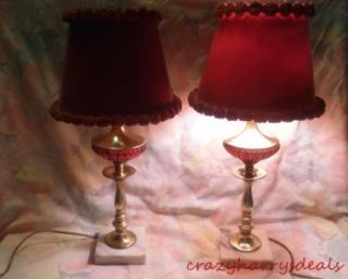  Vanity Boudier Dresser Table Lamps Ruby Red Glass Brass & Marble