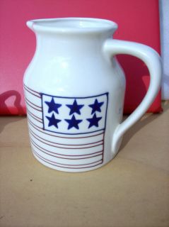 HARTSTONE POTTERY PATRIOTIC AMERICAN FLAG PITCHER USA 1990 SIGNED JULY