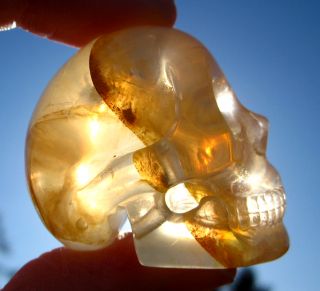 Golden Healer Moon Quartz Crystal Skull Radiant Light