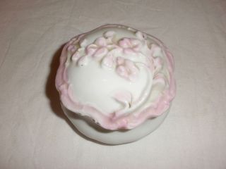 Delicate Pink White Vintage Powder Trinket Box Porcelain Germany