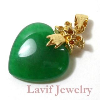 Green Jade Heart 18KGP Golden Tone Pendant Necklace Q04