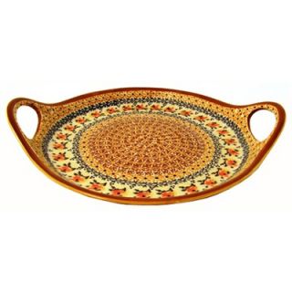 Polish Pottery 13 Round Serving Tray with Handles   Pattern DU70