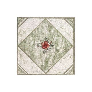  Dynamix Vinyl Light Green/ Red Flower Floor Tile (Set of 20)