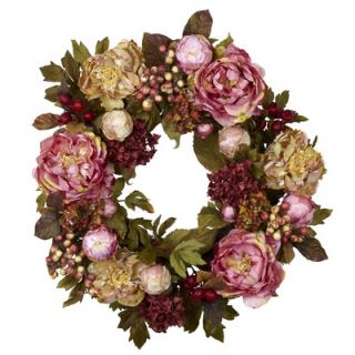 Nearly Natural 24 Peony Hydrangea Wreath