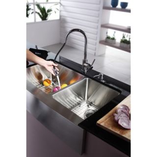 Kraus 36 Farmhouse 70/30 Double Bowl Kitchen Sink with Faucet and