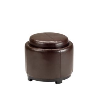 Safavieh Chelsea Leather Round Tray Ottoman in Brown   HUD8232A