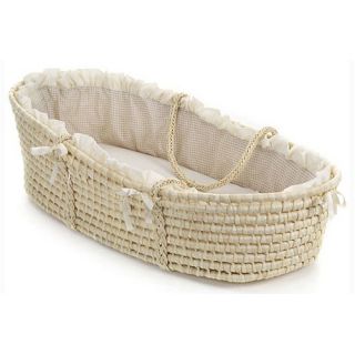 Natural Moses Basket with Ecru or Beige Gingham Bedding (No hood)