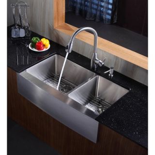 Kraus Farmhouse 36 70/30 Double Bowl Kitchen Sink with Faucet and