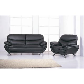 Jonus Leather Sofa and Chair Set in Red and Black