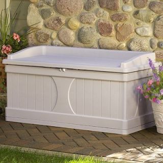 Suncast Resin 99 Gallon Deck Box with Seat in Light Taupe