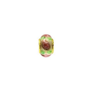 Janlynn Gray with Pink Flowers Glass Bead   ABAT GB116
