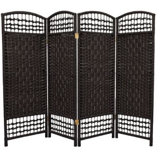Oriental Furniture Fiber Weave 4 Panel Room Divider in Dyed Black