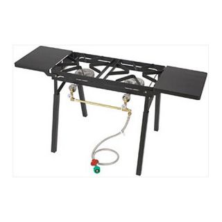 Double Burner Outdoor Stove with Folding Side Shelves