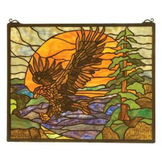 Meyda Tiffany Rustic Lodge Americana Eagle at Sunset Stained Glass