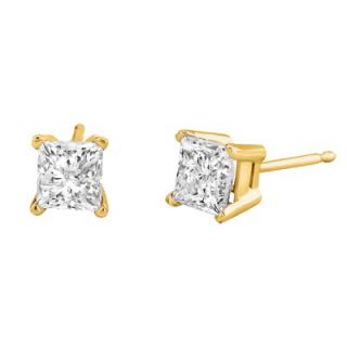 Élan Jewelry Carat Princess Cut Diamond Stud Earrings in Yellow Gold