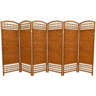 Oriental Furniture Fiber Weave 6 Panel Room Divider in Dyed Dark Beige