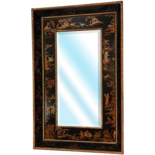 Oriental Furniture Extra Wide Wall Mirror in Antique Black Lacquer