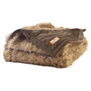 Raccoon Tail Faux Fur Throw Blanket with Chocolate Brown Faux Suede