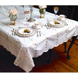 Violet Linen Crown Tablecloth with Ribbon in Ivory   Crown 201 IV
