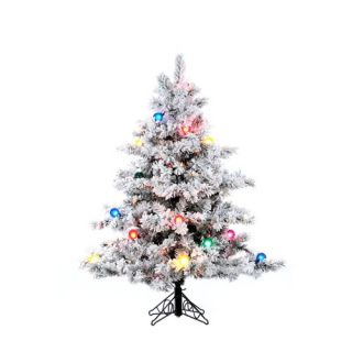 Flocked Alaskan 4.5 Artificial Christmas Tree with Multicolored Li