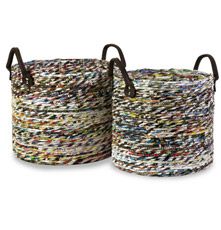 Made from tightly coiled magazine strips, this set of baskets is eco