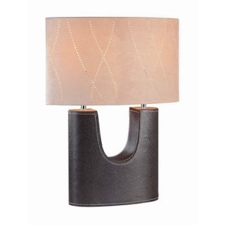 Lite Source Table Lamp in Brown Genuine Leather with Oval Suede Shade