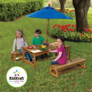 KidKraft Rectangle Kids Table and Stool Set with Blue Umbrella