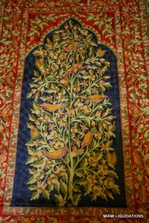  of Life Silk Crewel Chainstitch Embroidered Rug Kashmir Red blue green