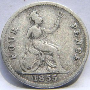  Guiana Guyana Victoria Double Date 1855 Silver Groat 4 Pence F