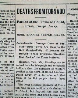 1902 Old Newspaper Goliad TX Texas San Antonio River Tornado Outbreak