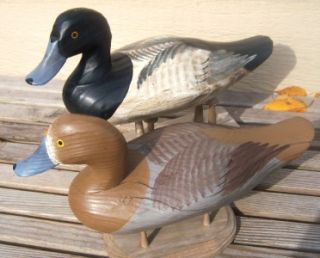  Charles Jobes Bluebill Wood Duck Decoys; Signed/Dated; Havre de Grace