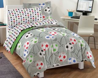 New Soccer Gray Kids Bedding Twin or Full Comforter Sheet Set