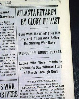 Gone with The Wind Clark Gable Vivien Leigh Premieres Atlanta GA 1939