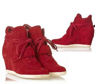 New ASH Bowie Rubis Red Womens High Top Ankle Wedge Heels Sneaker