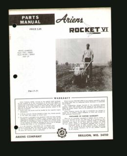 ariens rocket iv roto tiller parts manual 1993 exc from