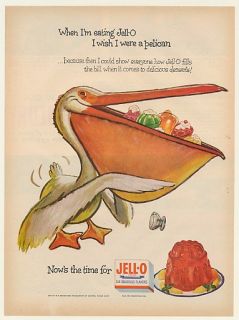 1954 I Wish I Were A Pelican Eating Jell O Jello Ad