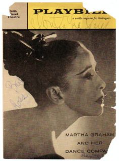 Original Autographs Dance 1960 Martha Graham B Ross