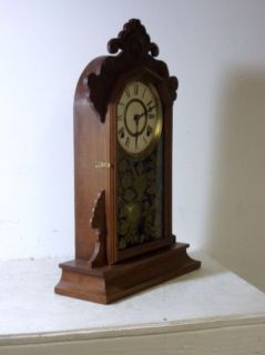 1885 Floral Glass Walnut Ingraham Parlor Clock