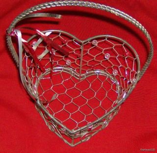  Heart Shaped Metal Wire Basket w Beads