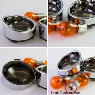  Smoked Lens Cover Visor Style ring + 2 pcs Bulbs for Harley Davidson