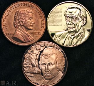 Jewish Medal Trio Eli Wiesel, Louis Ginzberg & Heinrich Heine