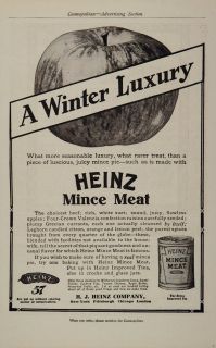 1907 Vintage Ad H J Heinz Mince Meat Canned Food Tin Original