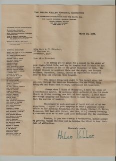 1926 Helen Keller AF Blind cover to Worcester, MA. & ALS Helen Keller