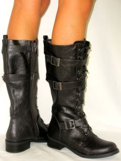  Up Tall Buckle Riding Boot Low Hee Flat Soft Comfy Rubber Grip
