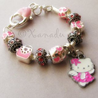  Hello Kitty Angel European Charm Bracelet with Pink Rhinestone Charm