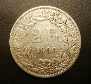 switzerland helvetia 1906 b 2 francs silver coin shipping us $ 4 99