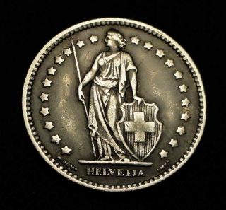  RARE 1914 1 Franc Silver Coin Switzerland Helvetia B Mint Mark