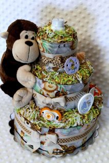 Baby Diaper Cake Zoo Animals Shower Gift or Centerpiece Ready made