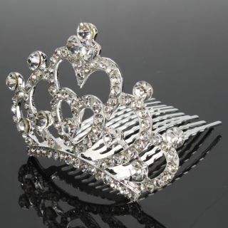 Fashion Wedding Bridal Heart Shaped Style Rhinestone Crown Hair Comb