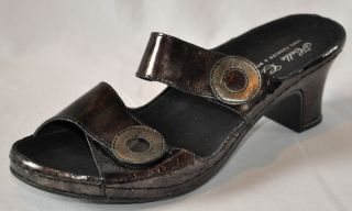 HELLE COMFORT Donina Black Leather Two Strap Comfort Sandals Slides Eu
